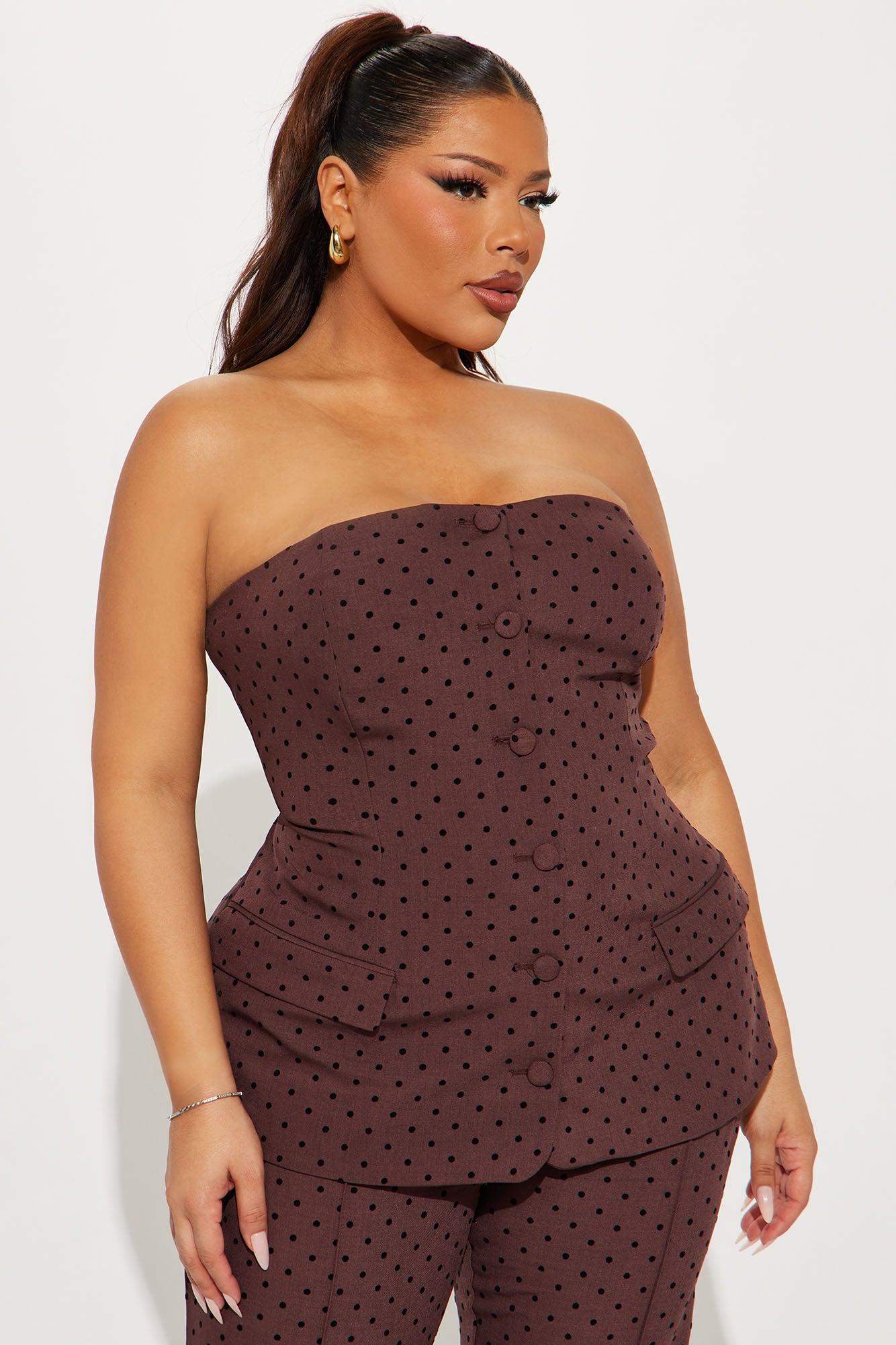 Stacy Polka Dot Flare Pant Set - Brown Product Image