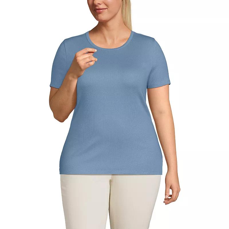 Plus Size Lands' End Short Sleeve Micro Rib Crewneck Top, Women's, Size: 2XL, Tinted Pink Product Image