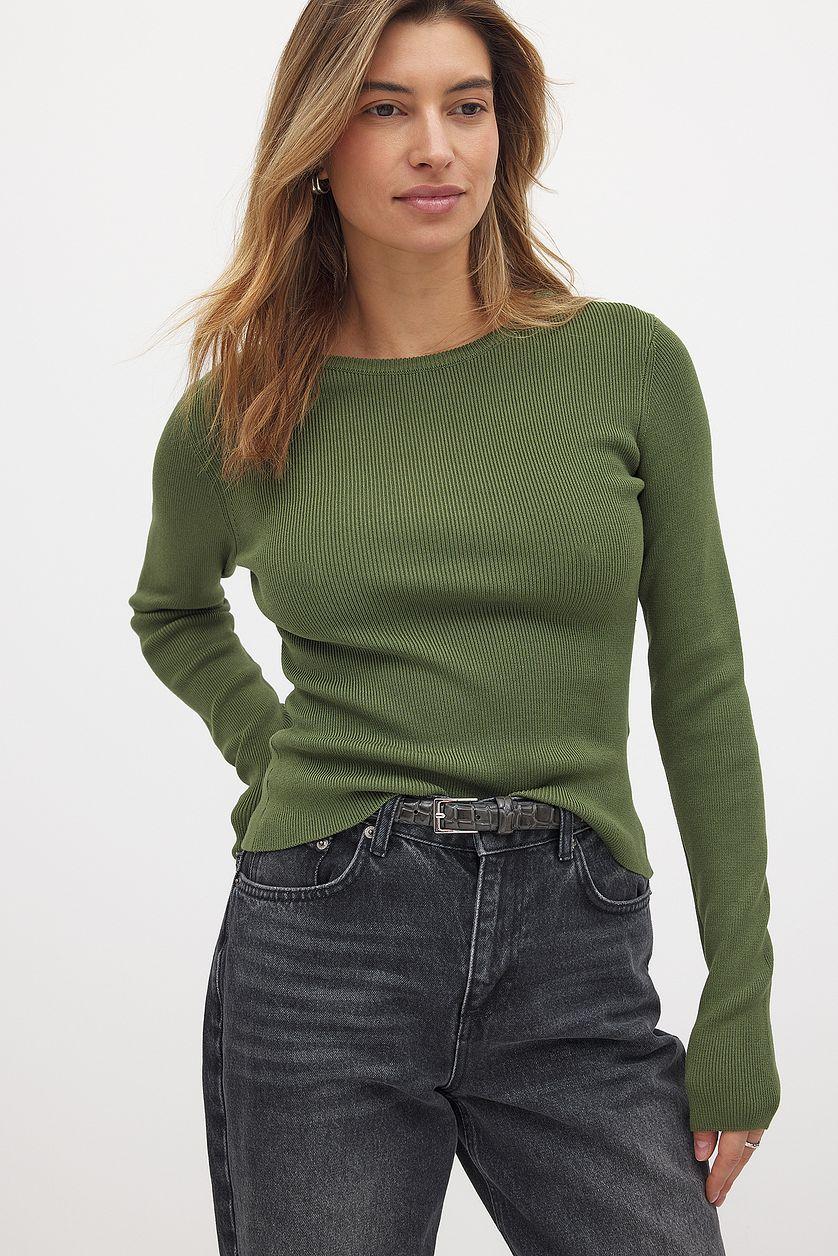 Ribbed Knitted Round Neck Top Product Image
