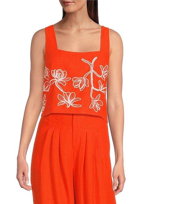 Alex Marie Hana Embroidered Square Neck Sleeveless Coordinating Blouse Product Image