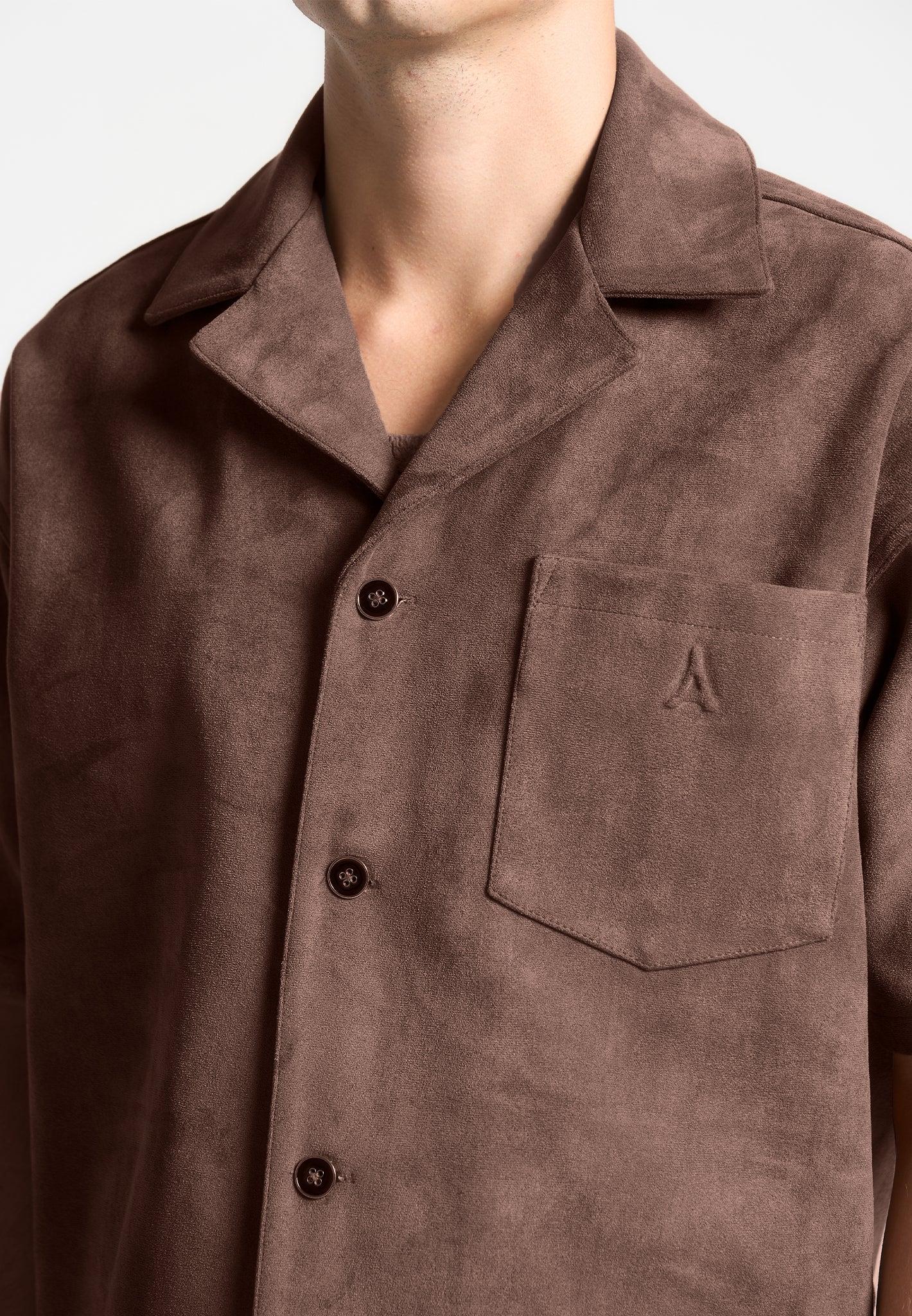 Luc - Boxy Suede Shirt - Brown Male Product Image