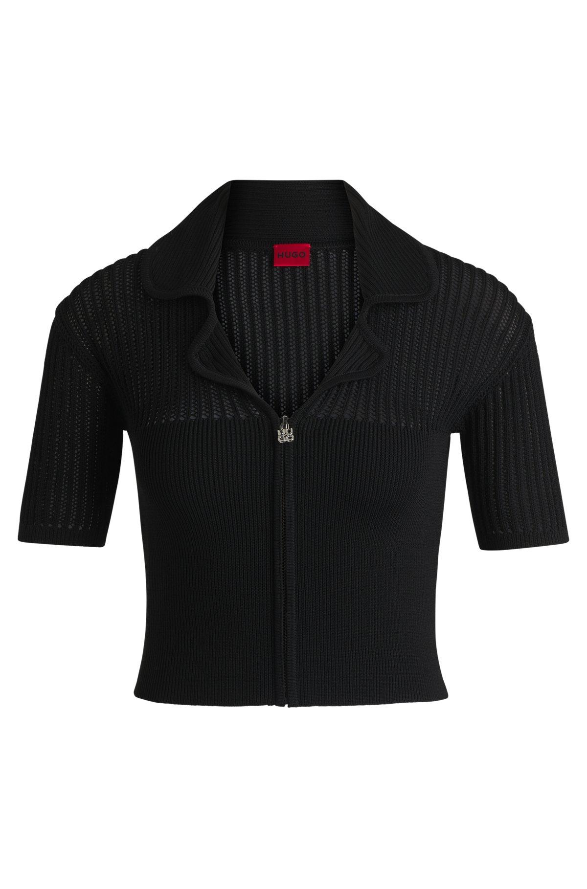 Cropped cardigan with sheer crochet structure Product Image