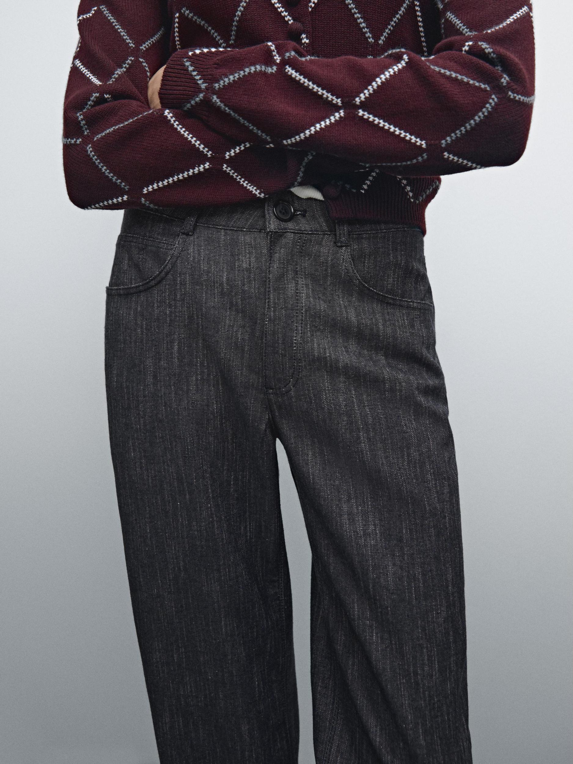 Straight-leg flecked cotton blend trousers Product Image