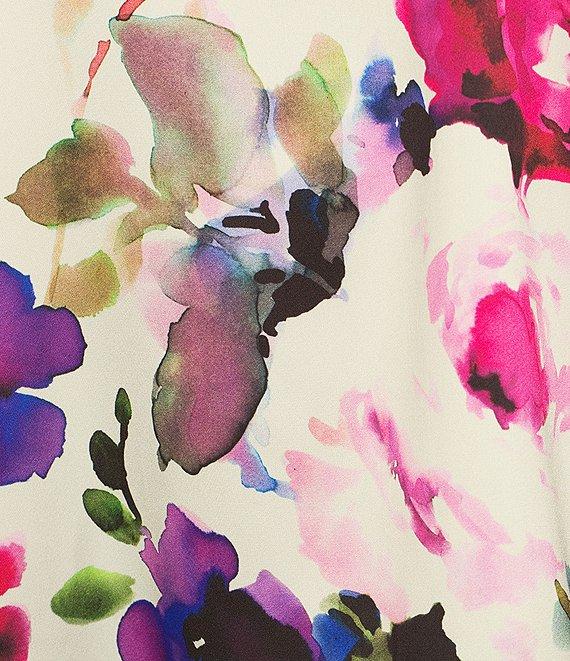 Caroline Rose Bella Floral Satin Scoop Neck 3/4 Soft Bell Sleeve Coordinating A-Line Tunic Product Image