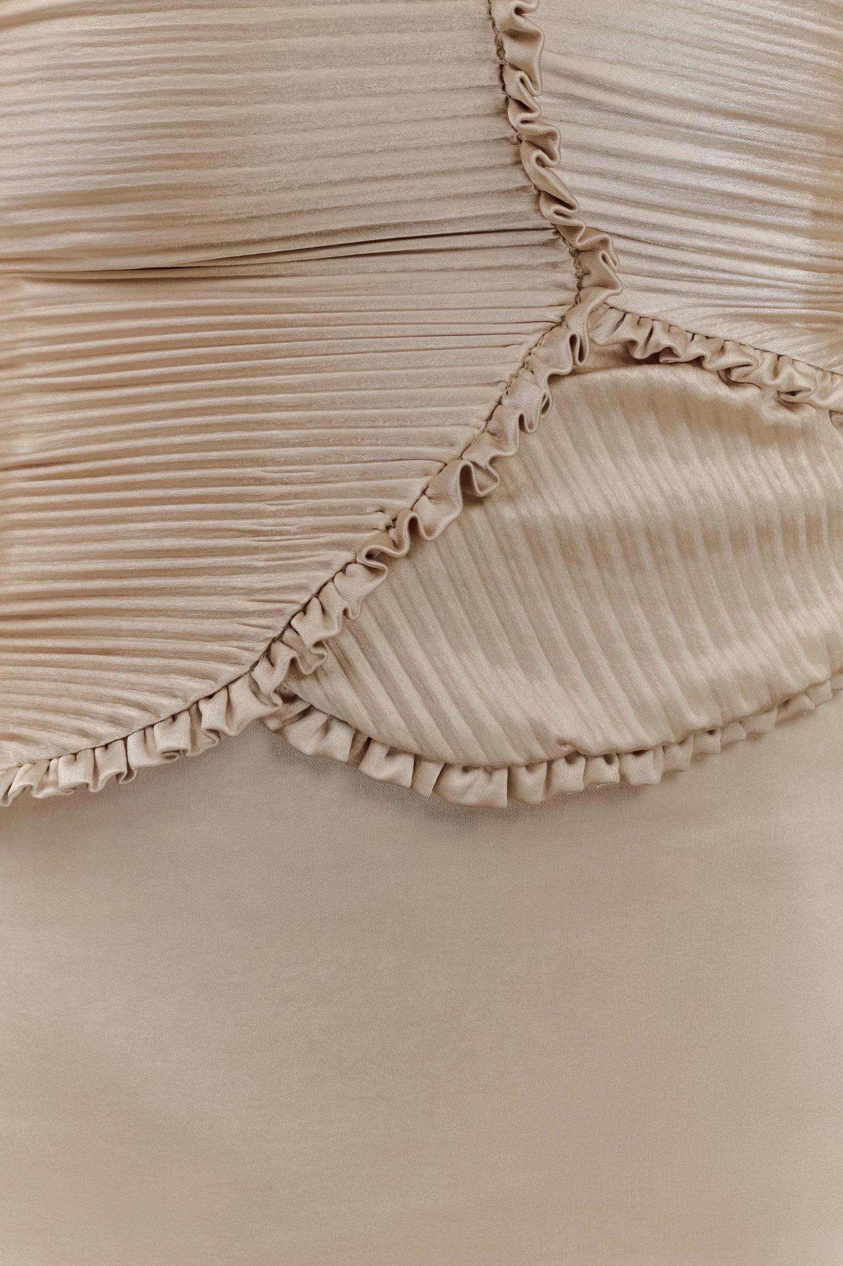 Larissa Satin Maxi Dress With Ruched Petals - Blush Gold Product Image