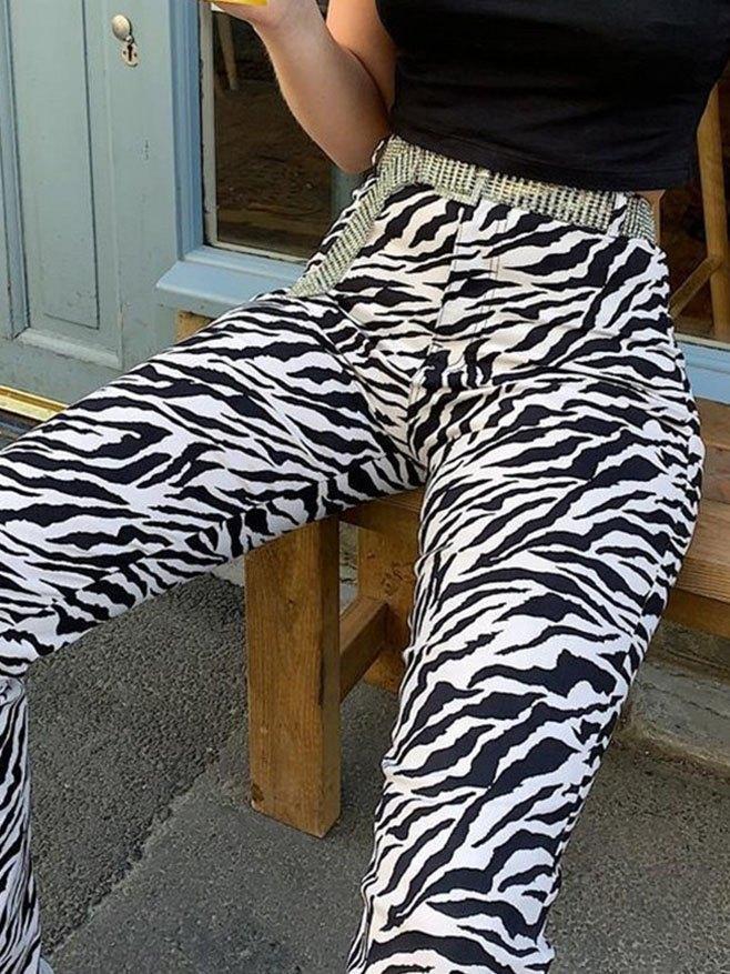 Zebra Print Mopping Straight Pants Product Image