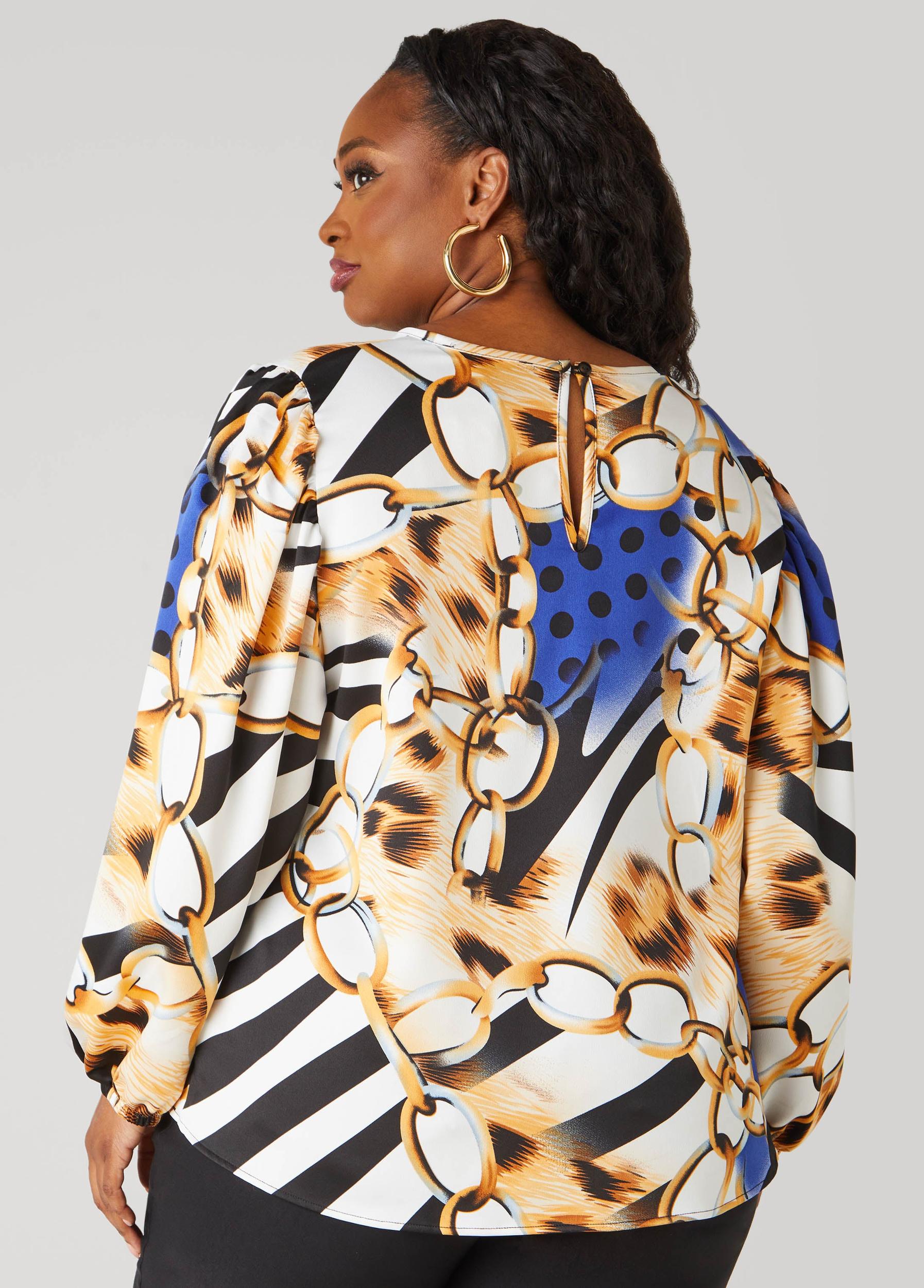 Plus Size Printed Satin Blouse Ashley Stewart Product Image