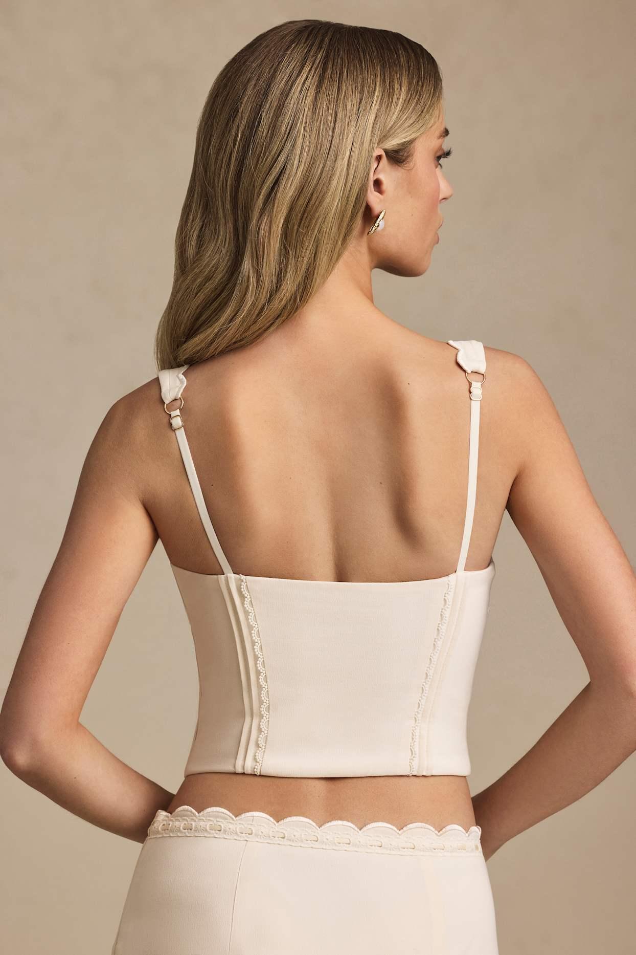 Plunge-Neck Scalloped Corset Top in Ivory Product Image