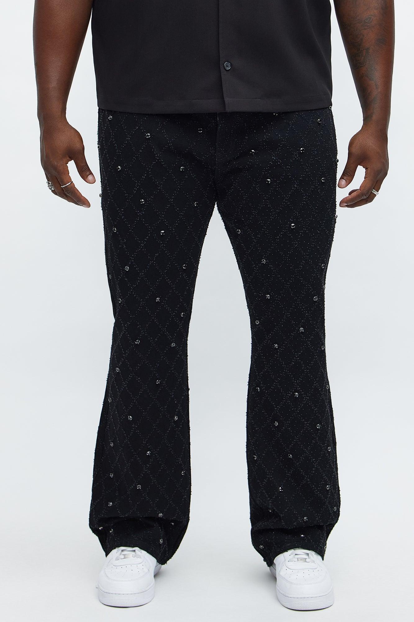 Stacked Slim Flare Wrecked In Jewels Jeans - Black Male Product Image