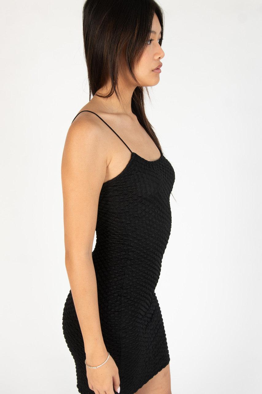 Black Bubble Knit Cami Dress Product Image