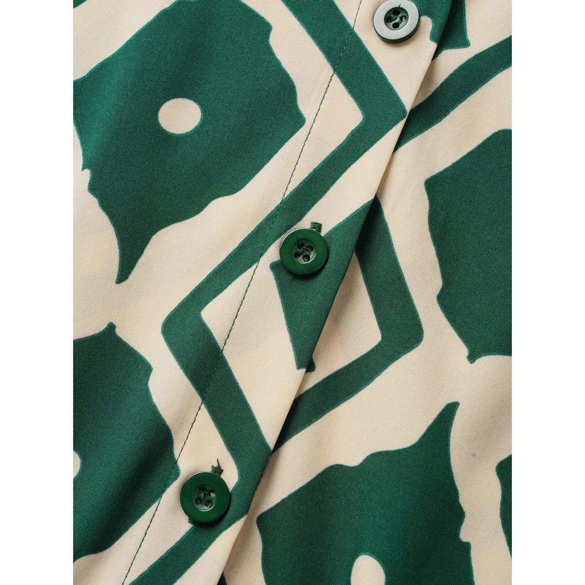 Plus Size Shirt Collar Geometric Ruffle Cap Sleeve Dress Truegreen Women At the Office Belted Shirt collar Cap Sleeve Curvy BloomChic 22-24/3X Product Image