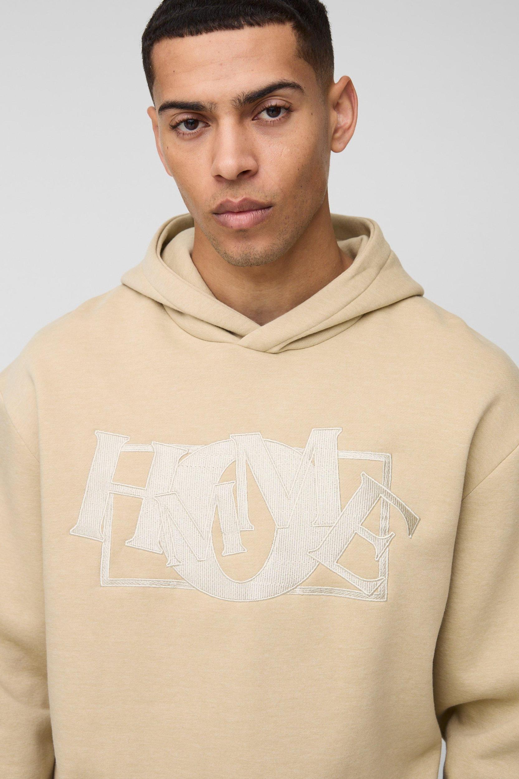Oversized Boxy Embroidered Homme Hoodie | boohooMAN USA Product Image