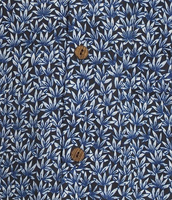 Caribbean Big & Tall Jacquard Mini Fan Leaf Print Short Sleeve Woven Camp Shirt Product Image