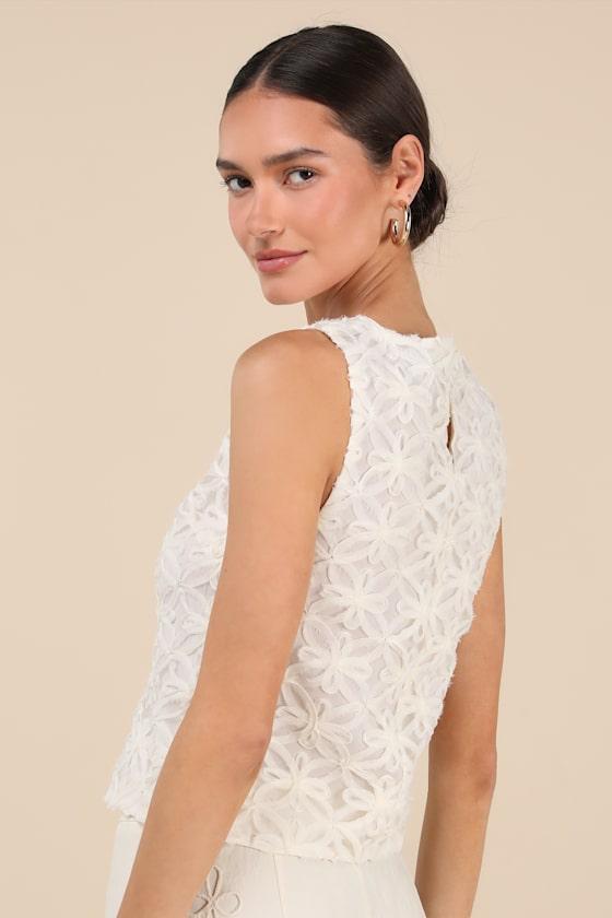 Charissa Ivory Textured Sleeveless Crew Neck Top Product Image