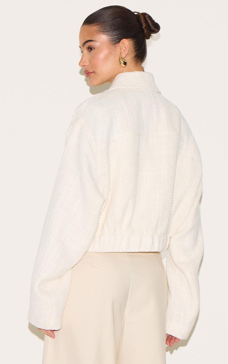 Cream Textured Zip Up Bomber Jacket Product Image