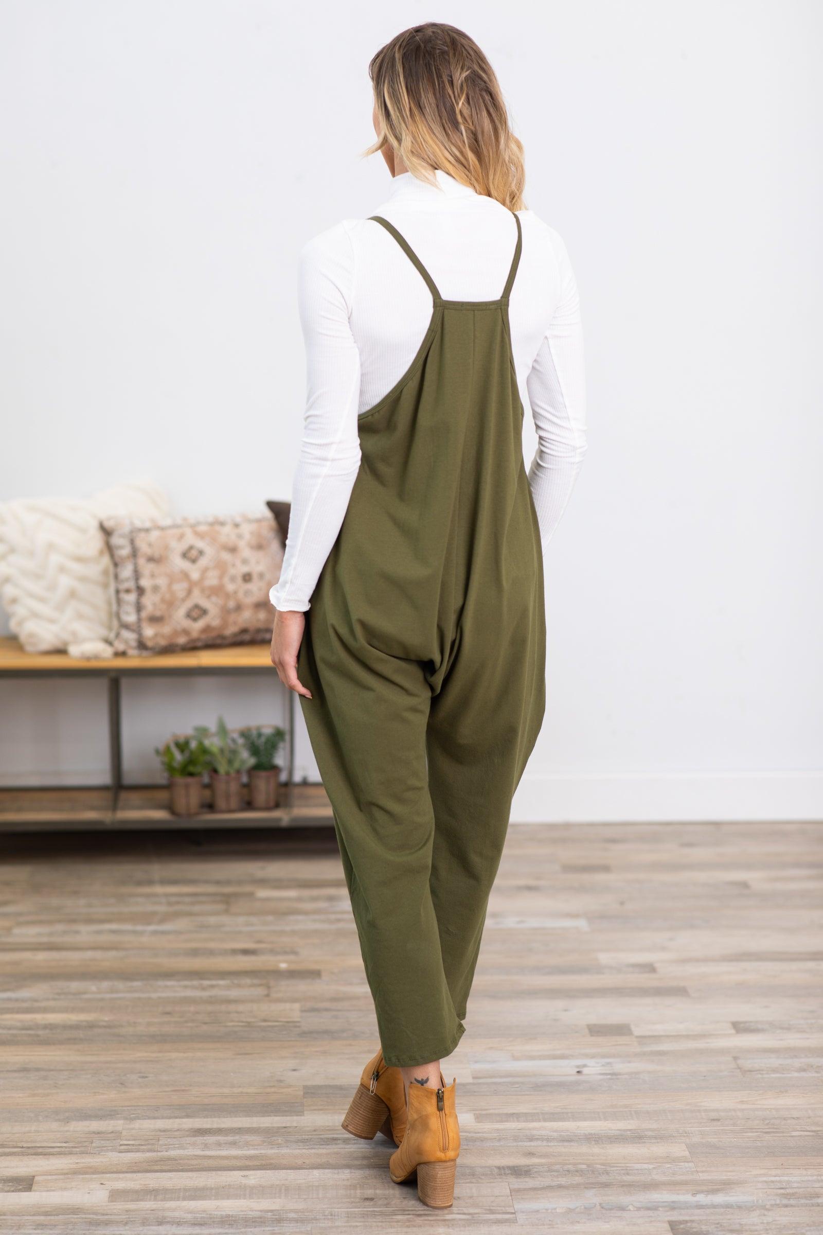 Olive Knit Jumpsuit With Pockets Product Image