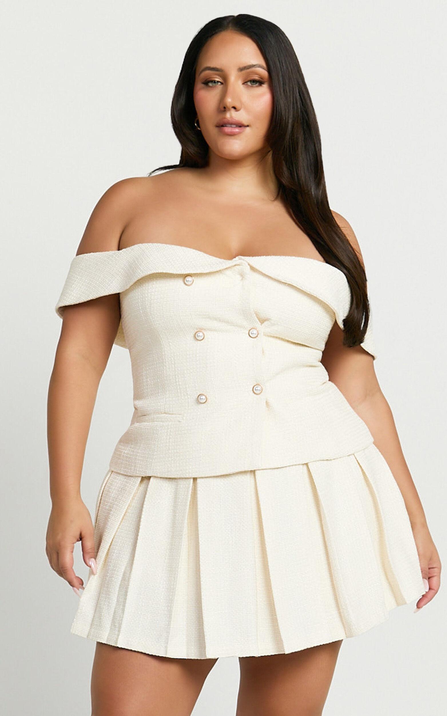 Maggie Top - Off Shoulder Boucle Vest in Cream Product Image