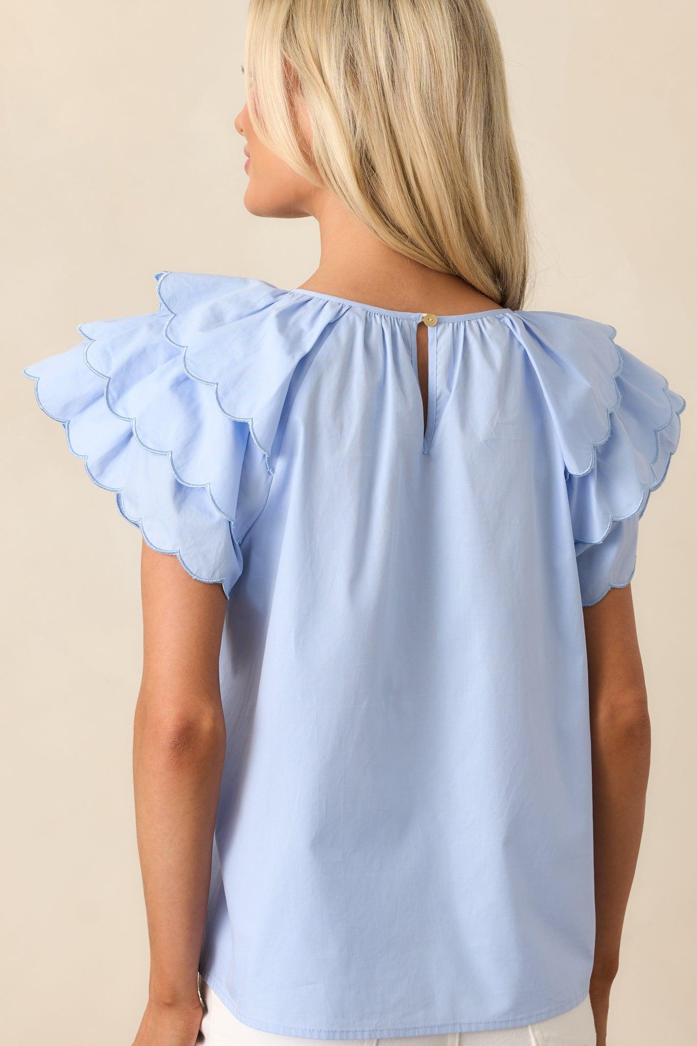Bianca Blue Fog Cotton Embroidered Scallop Top Product Image