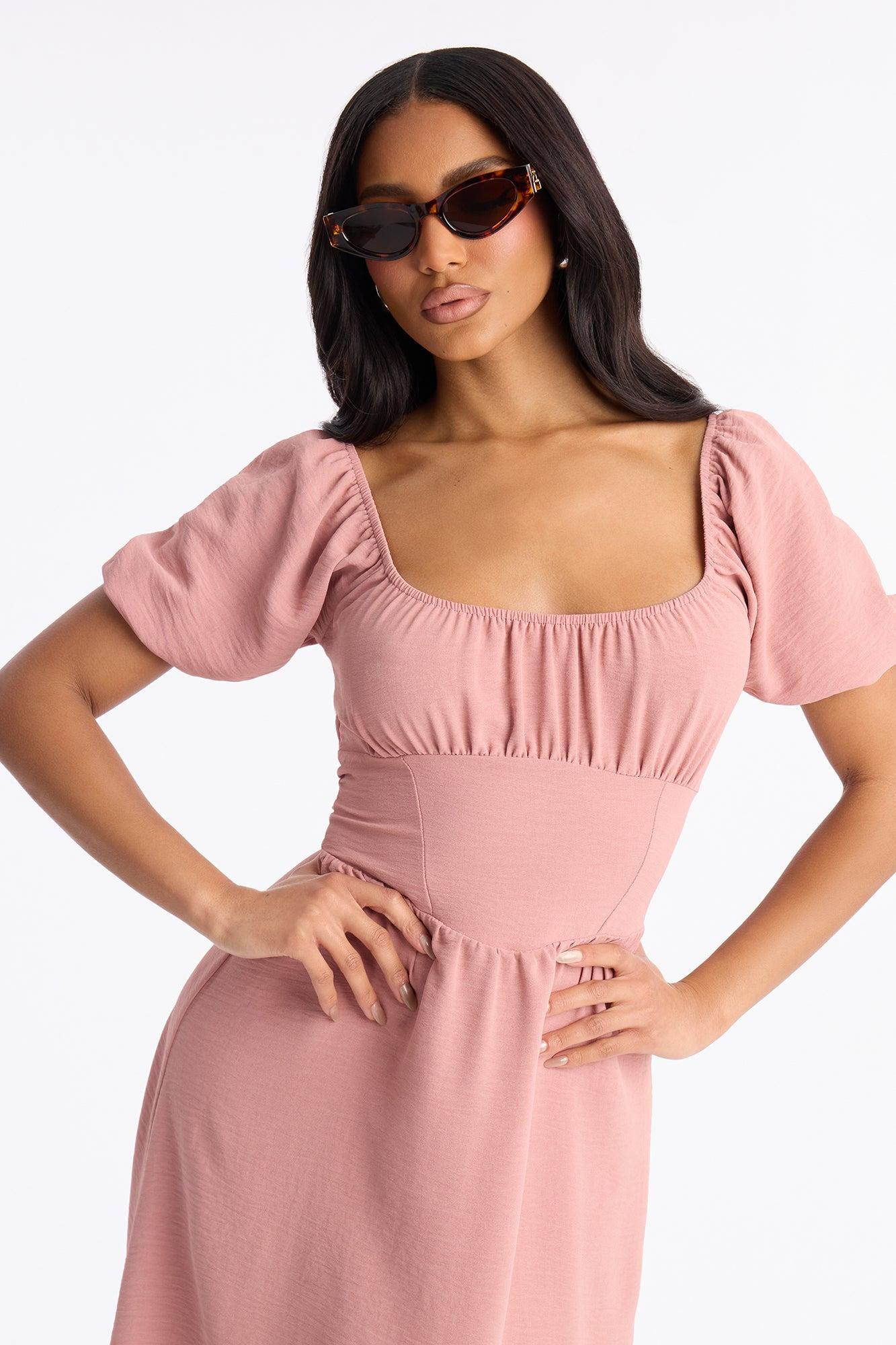 Raya Short Sleeve Bow Midi Dress - Mauve Female Product Image