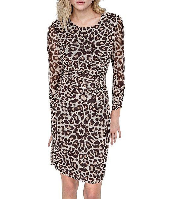 DKNY by Donna Karan 3/4 Sleeve Leopard Print Bodycon Dress Product Image