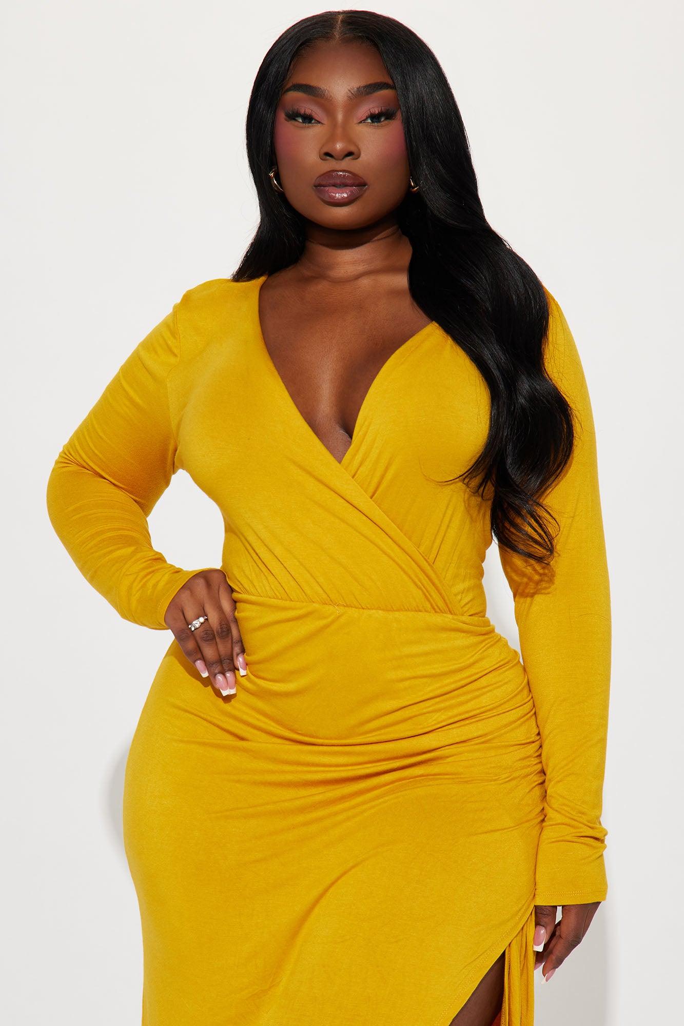 Claire Ruched Midi Dress - Mustard Product Image