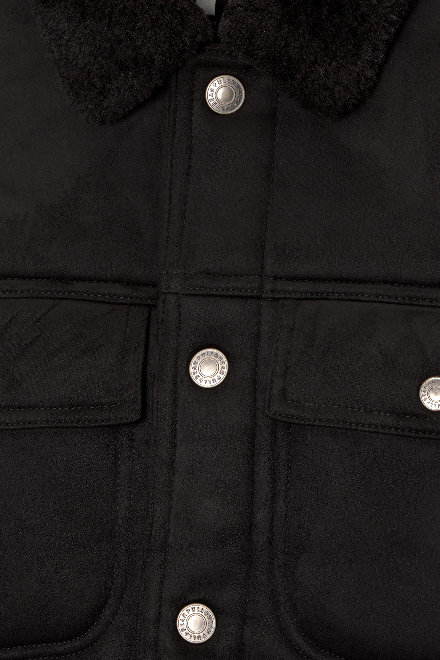 Faux suede jacket with faux shearling collar Product Image