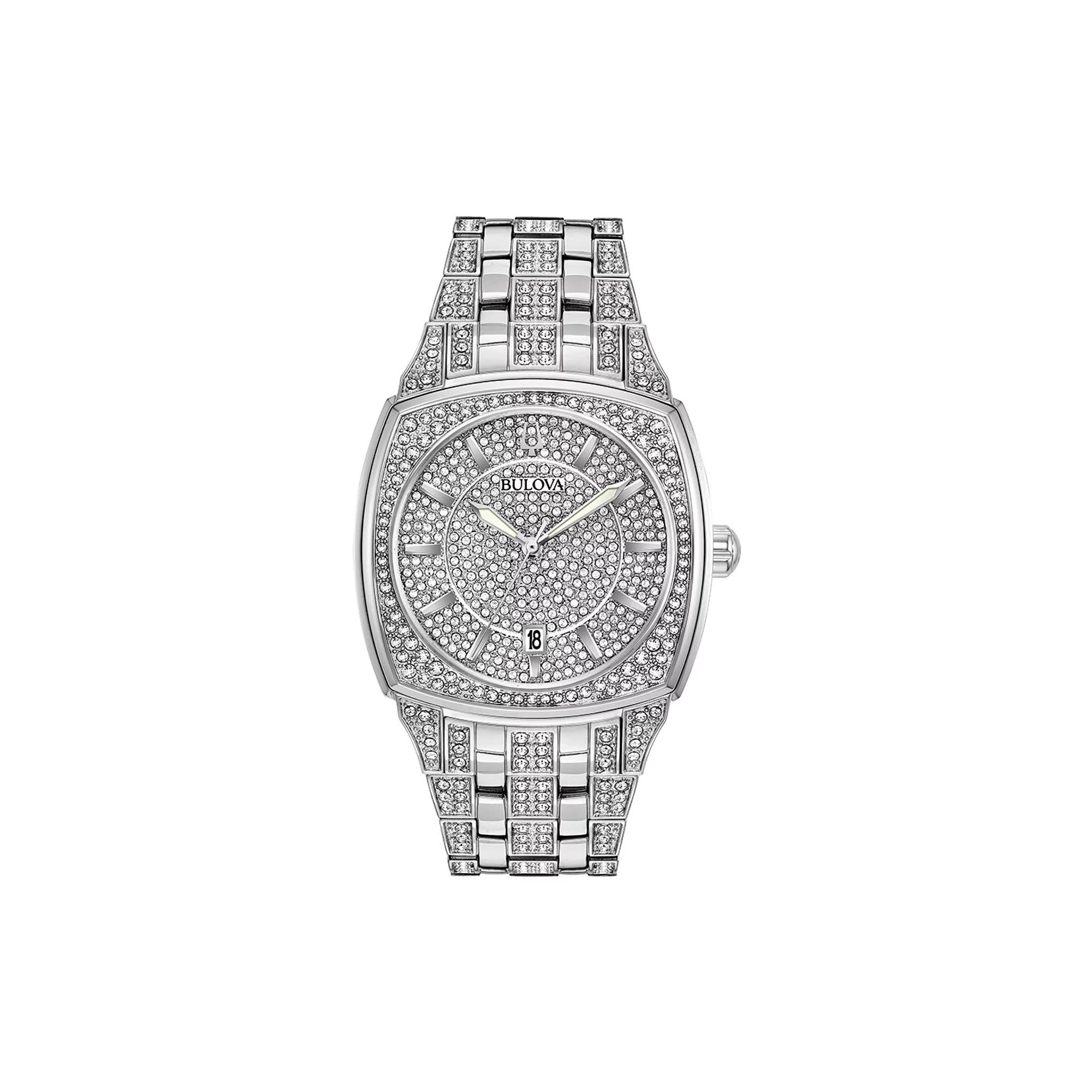 Bulova Mens Crystal Watch, Pave Dial - 96B296, Silver Tone Product Image