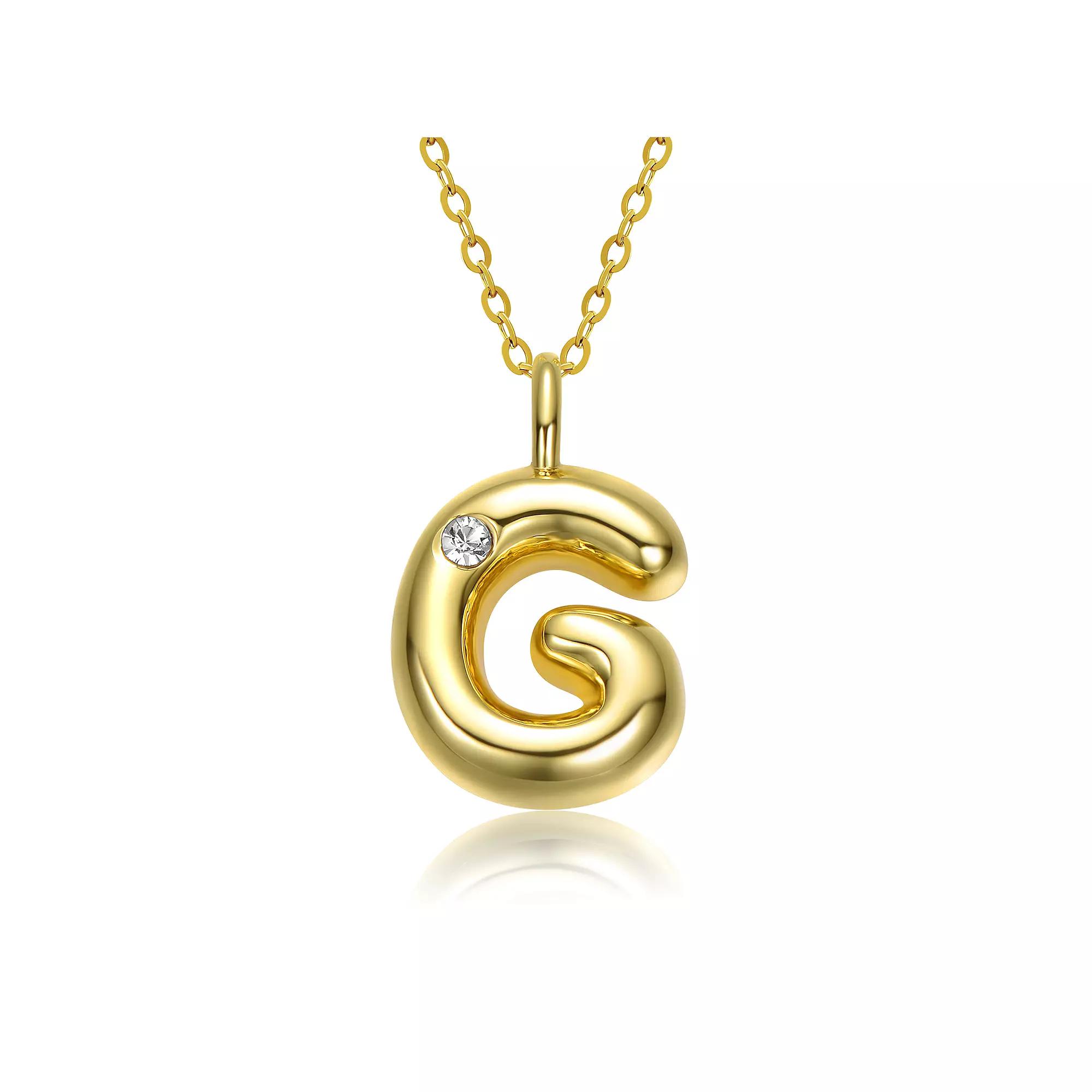 14k Gold Plated Bubble Initial Pendant Necklace, Womens Gold Tone G Product Image