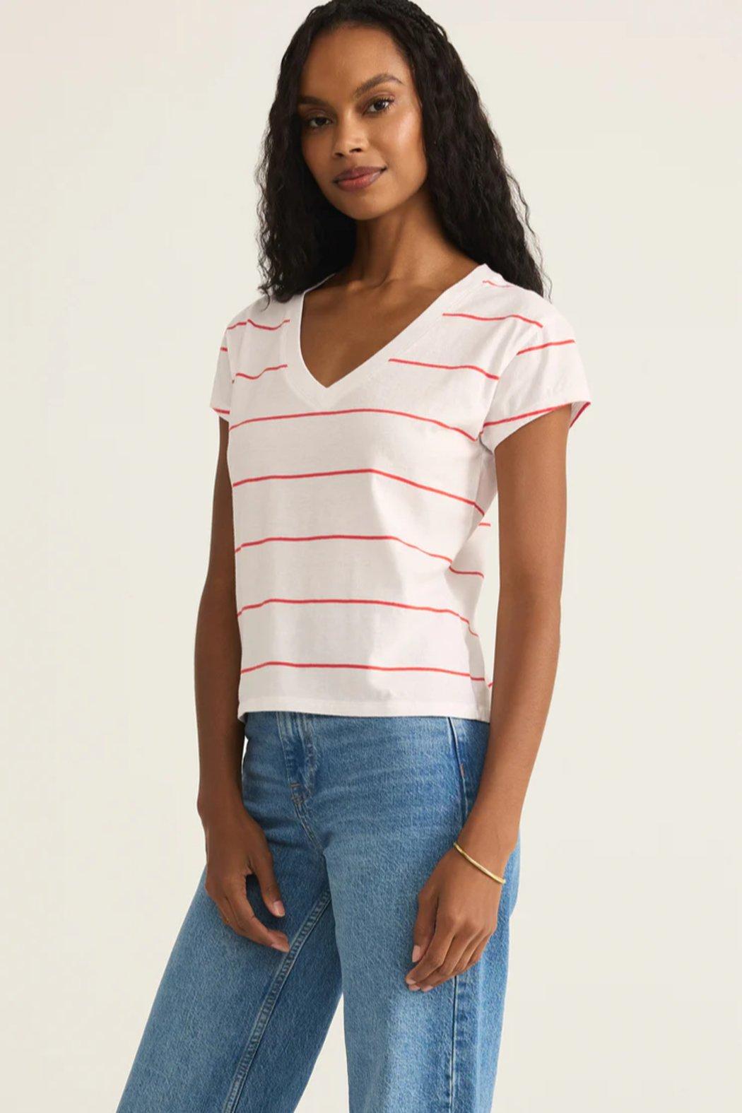 Striped Modern V-Neck Tee Product Image