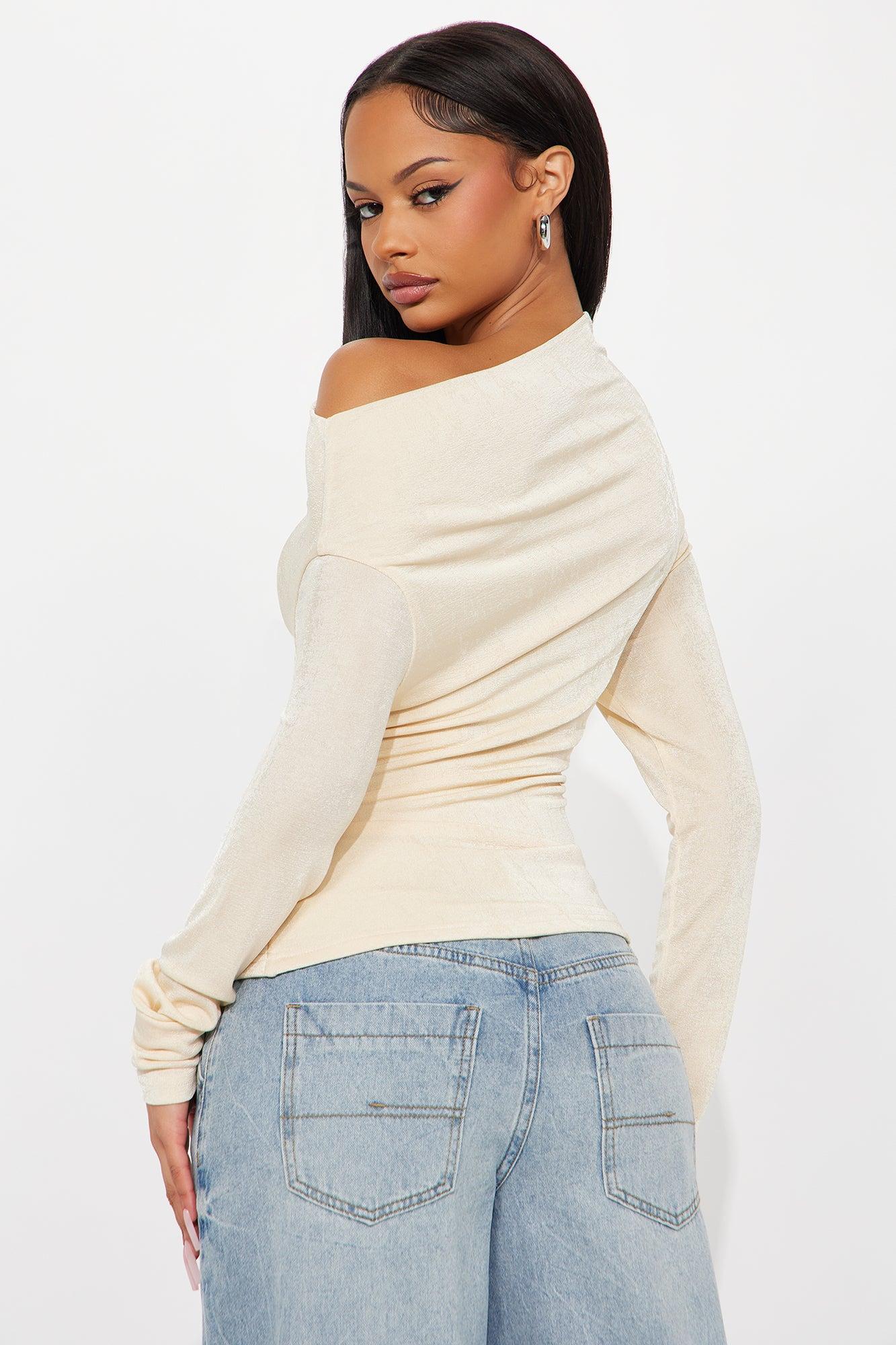 Parisian Long Sleeve Off Shoulder Top - Stone Product Image