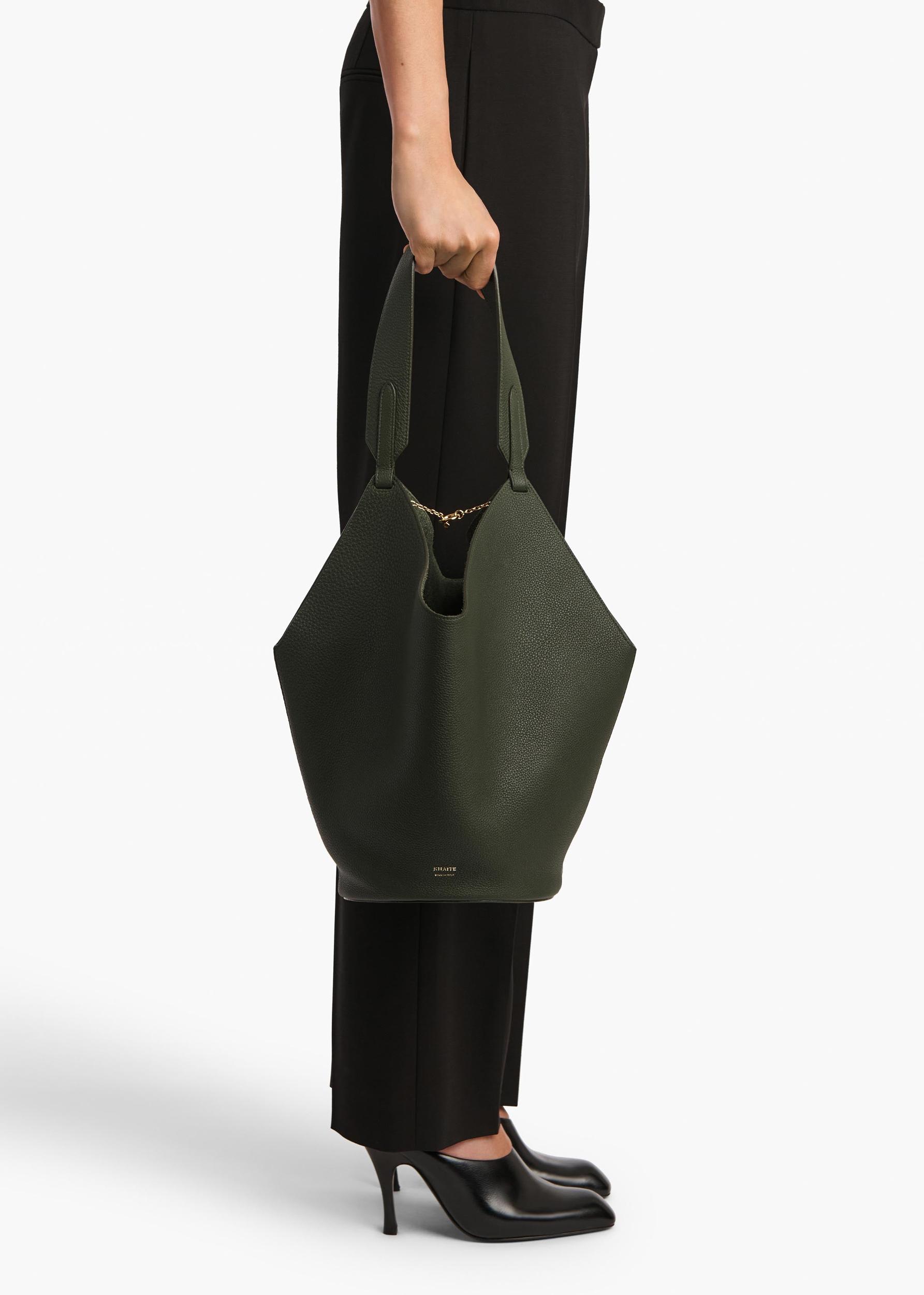 Small Lotus Tote in Bottle Green Pebbled Leather Product Image