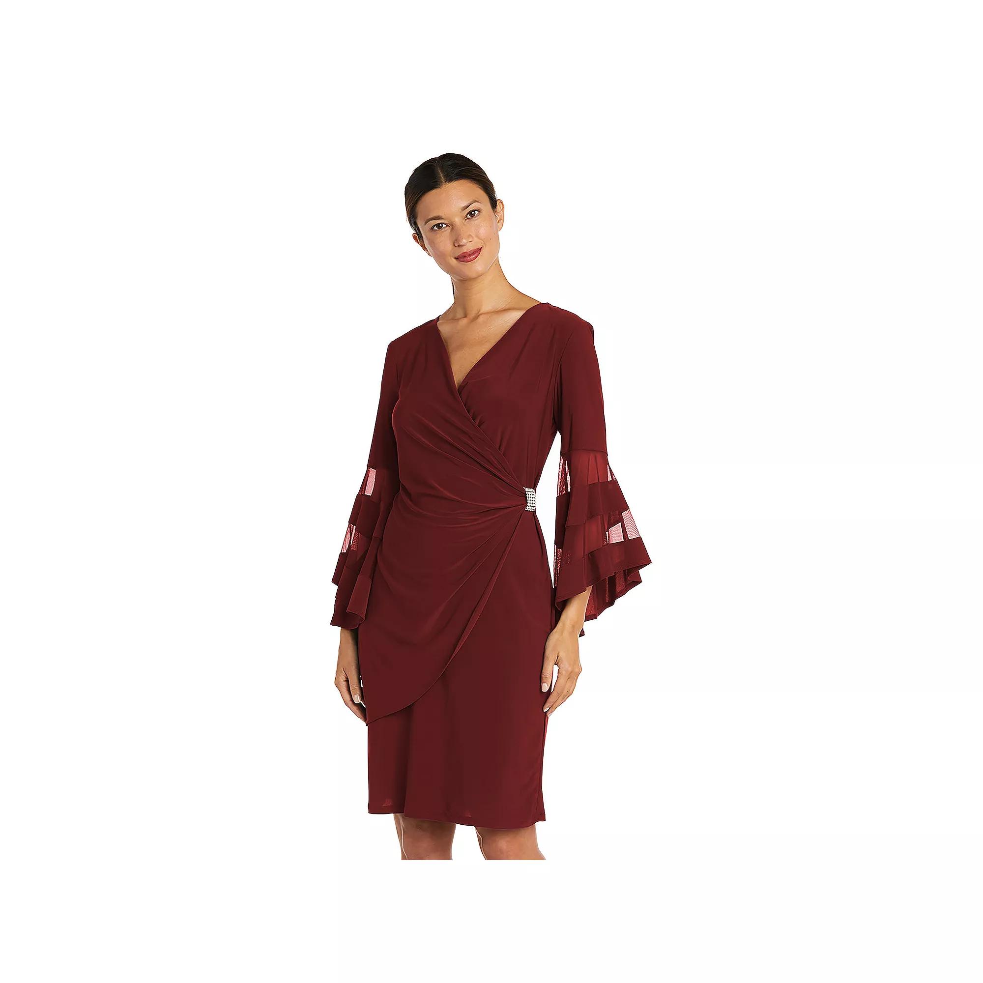 Petite R&M Richards Sheer Trim Angel Sleeve Wrap Dress, Women's,  Product Image