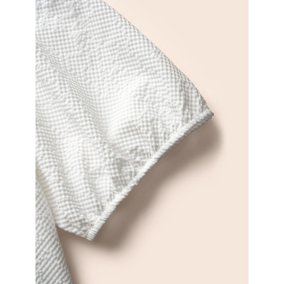 Plus Size Texture Shirt Collar Button Detail Split Front Dress Ivory Women At the Office Texture Shirt collar Half Sleeve Curvy BloomChic 28/5X Product Image