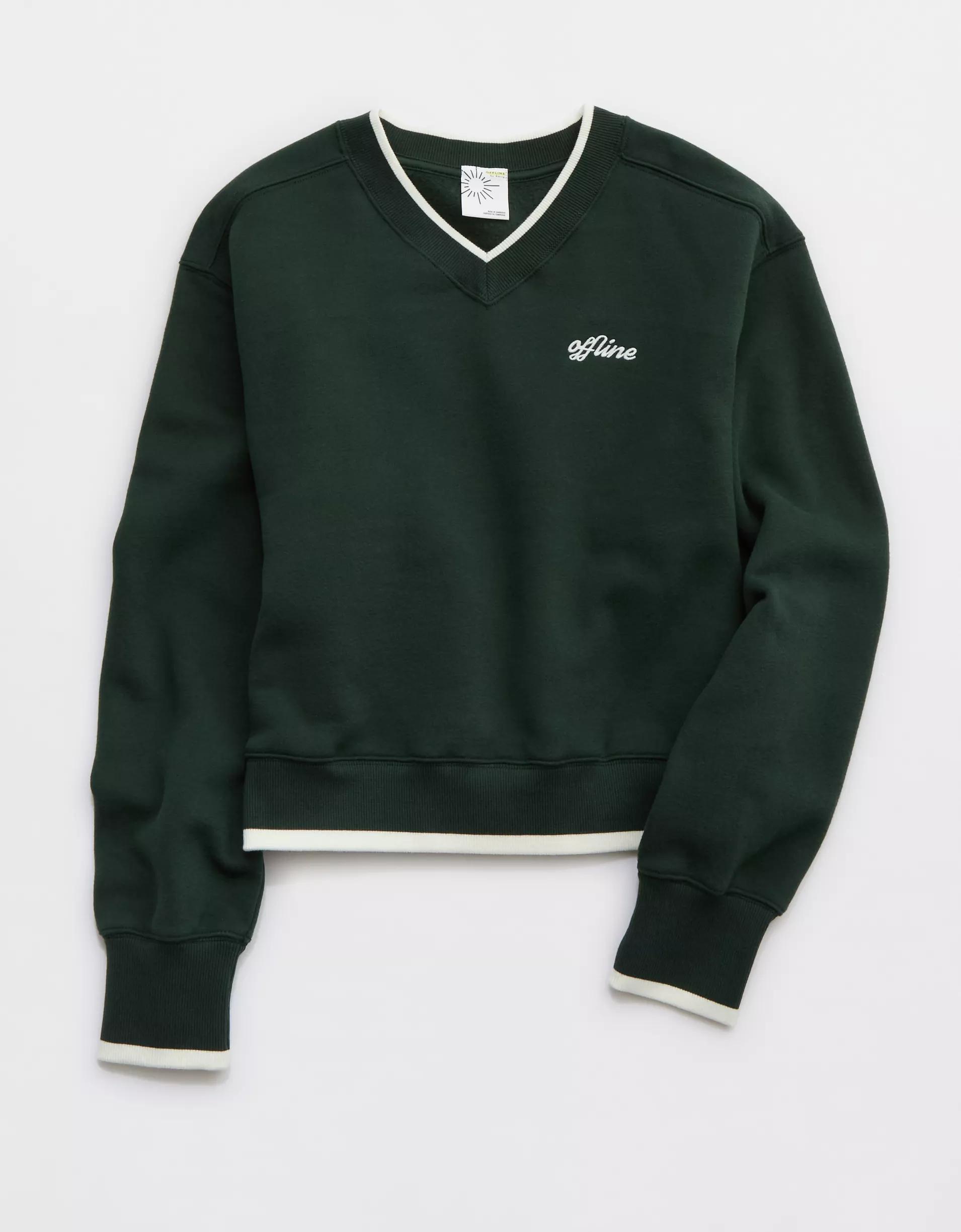 OFFLINE By Aerie Cloud Fleece V-Neck Crew Sweatshirt Product Image