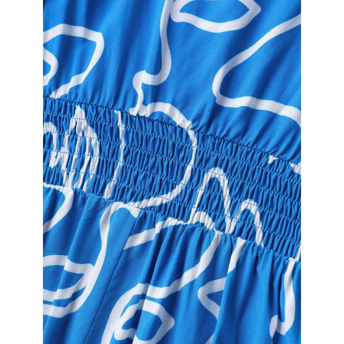 Plus Size Abstract Line Print Adjustable Midi Dress Mediumblue Women Non Sleeveless Curvy BloomChic 30/6X Product Image