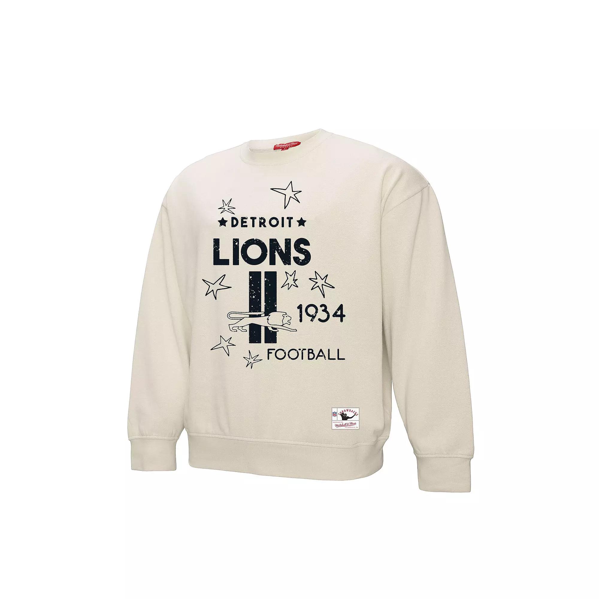 Women's Mitchell & Ness Cream Detroit Lions Shooting Stars Pullover Sweatshirt, Size: 2XL, Beige Product Image