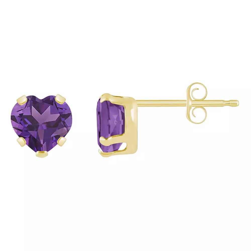 Celebration Gems 10k Gold 5 mm Heart Shape Gemstone Stud Earrings, Women's, Purple Product Image