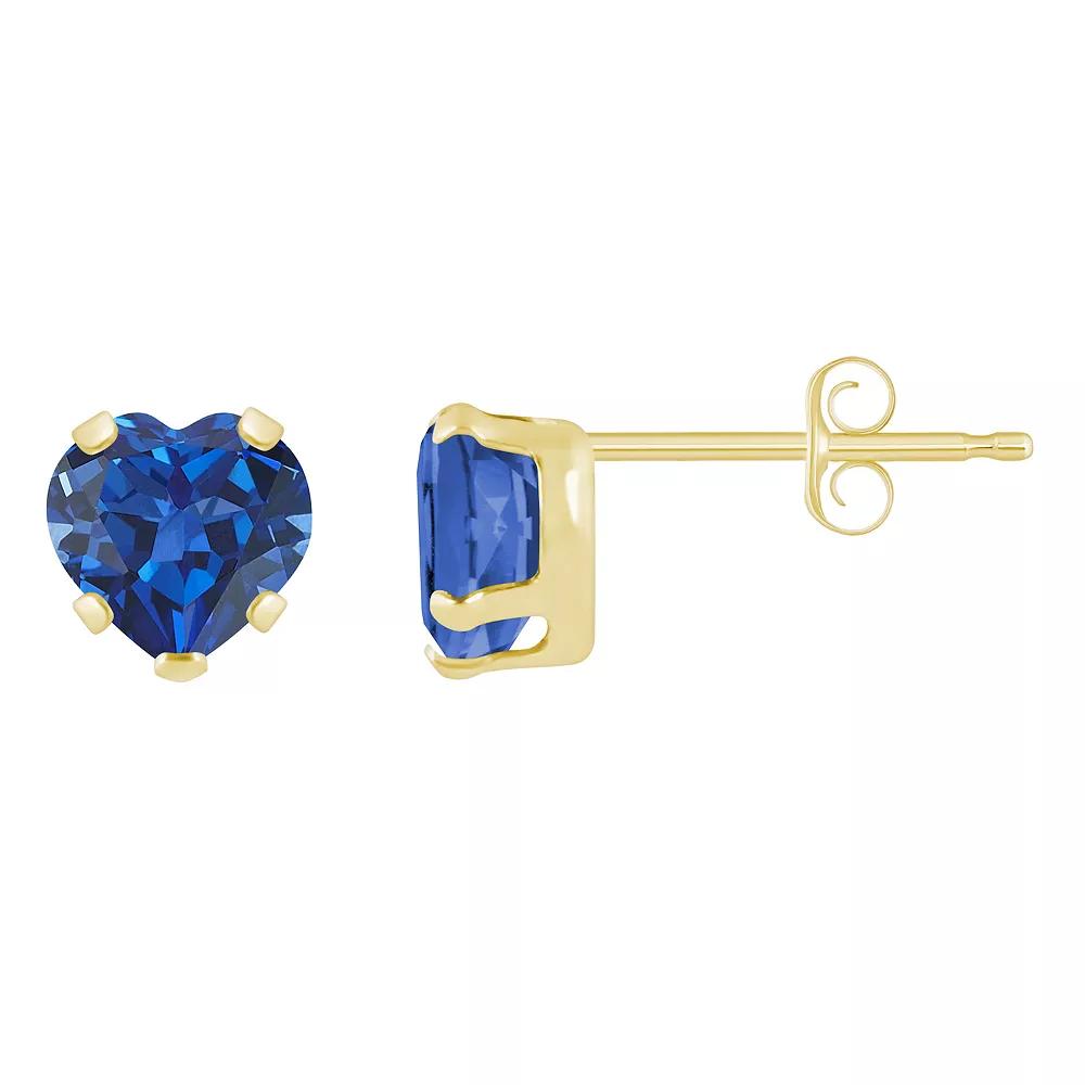 Celebration Gems 10k Gold 5 mm Heart Shape Gemstone Stud Earrings, Women's, Created Blue Product Image