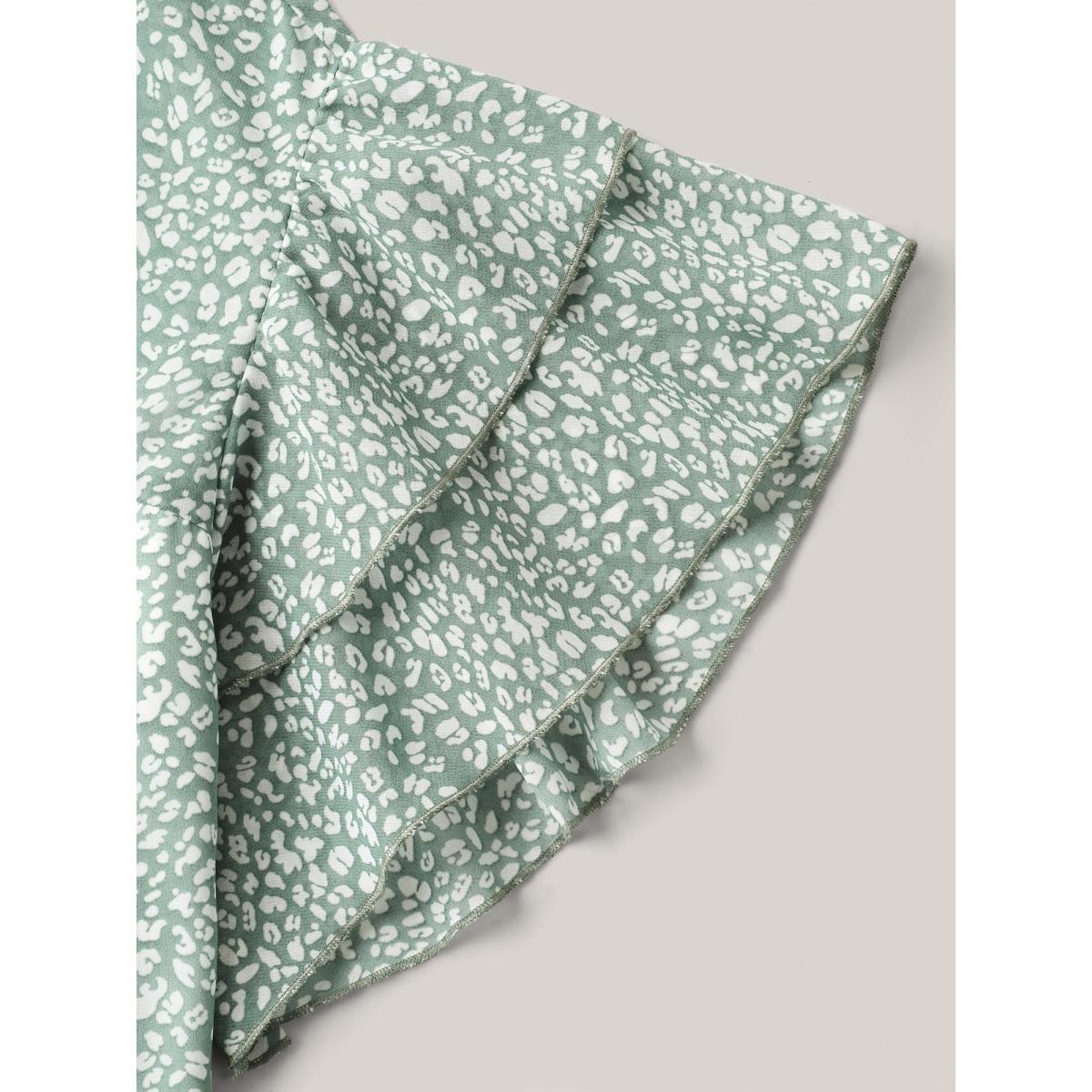 Plus Size Greenbean Leopard Print Stretchy Neck Flowy Blouse Women Timeless Cap Sleeve Round Neck Office Blouses BloomChic 10/M Product Image