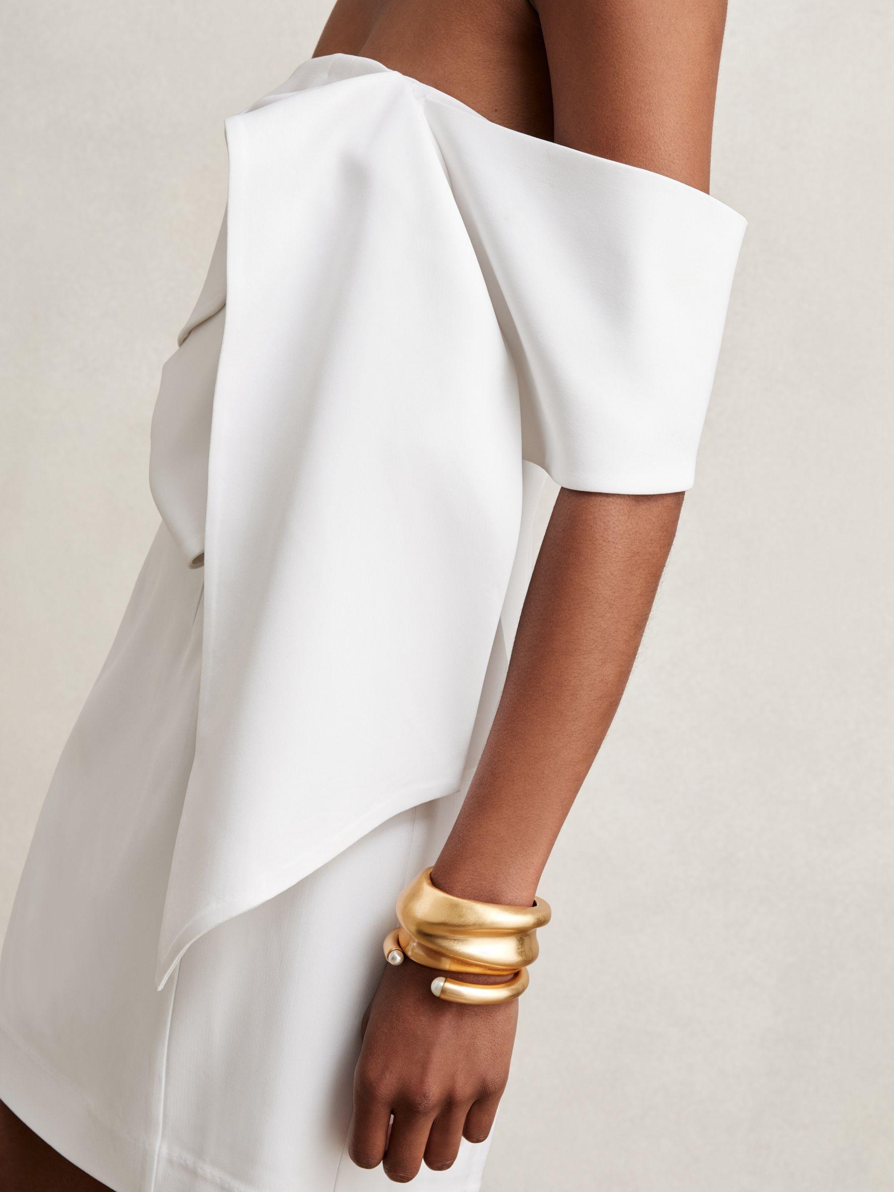 Sculptural Off-Shoulder Mini Dress in Ivory Product Image