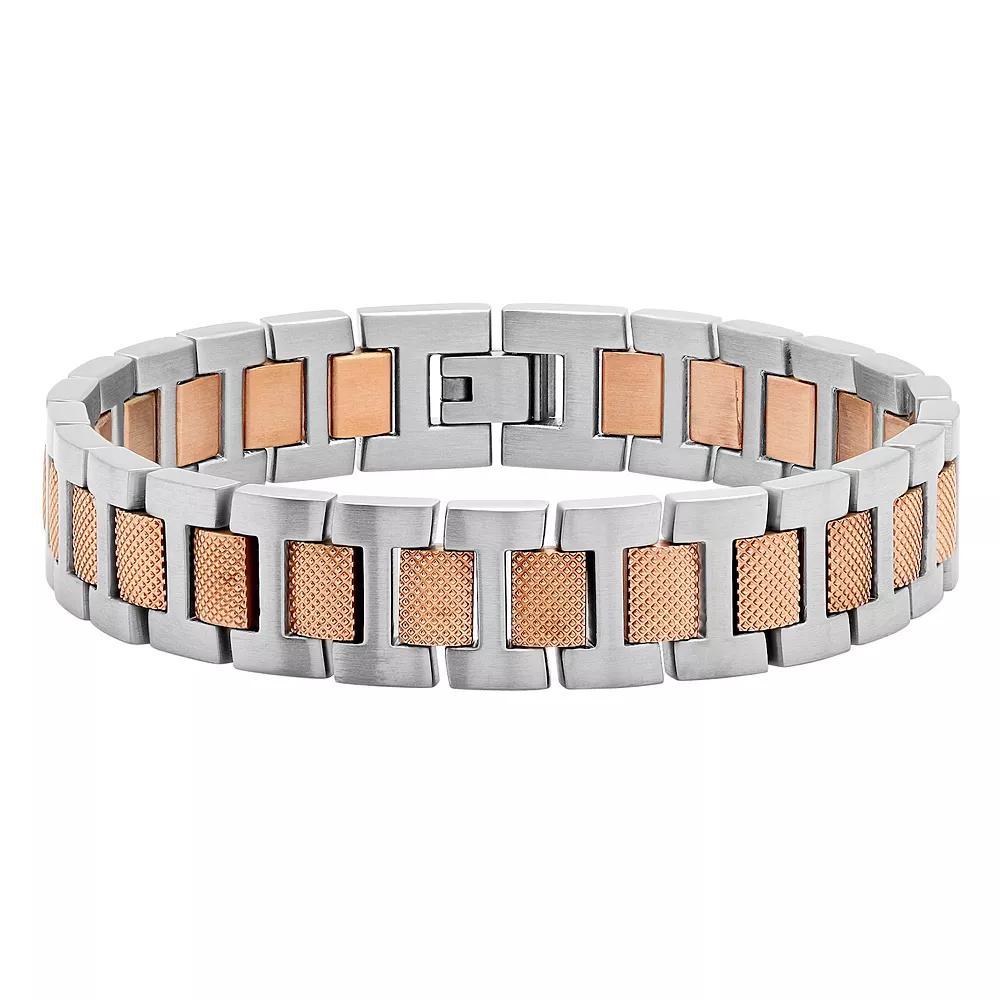 Men's Jewelry Nation Stainless Steel Textured Link Bracelet, Size: 8.5", Two Tone Pink Product Image