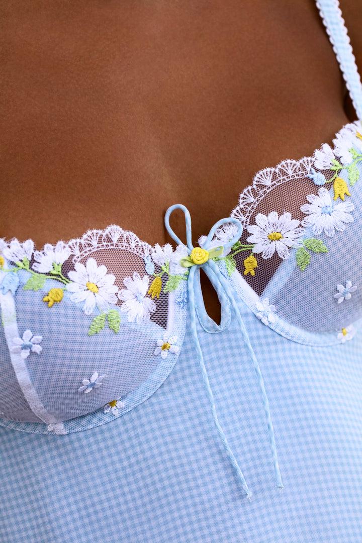 Gingham Rose Slip Dress — Blue Product Image