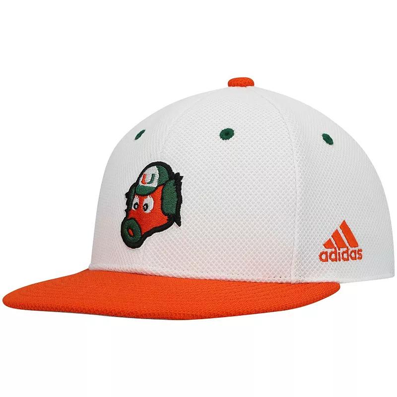 Men's adidas White/Orange Miami Hurricanes Miami Maniac On-Field Baseball Fitted Hat,  Product Image