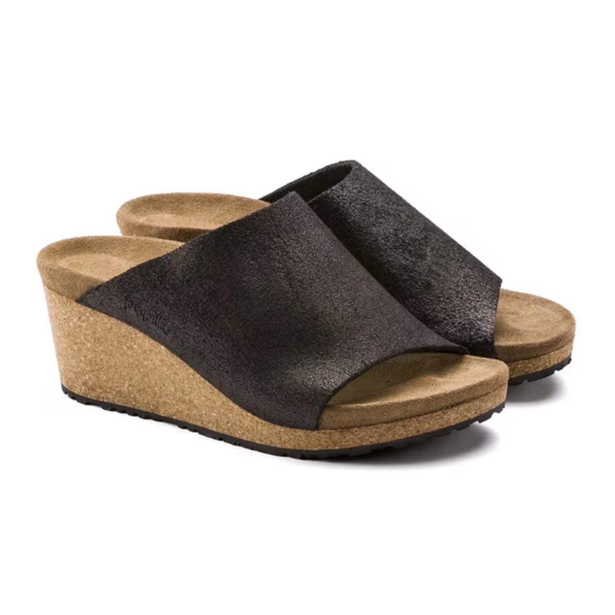 Birkenstock Namica Suede Leather Washed Metallic Antique Black Unisex Product Image
