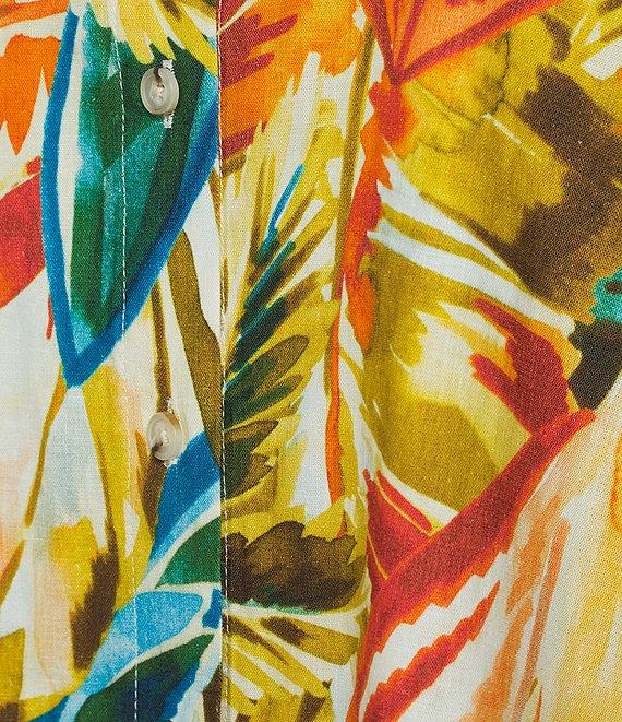 Investments Linen Blend Woven Palm Beach Multi Long Sleeve Point Collar Button Front Top Product Image