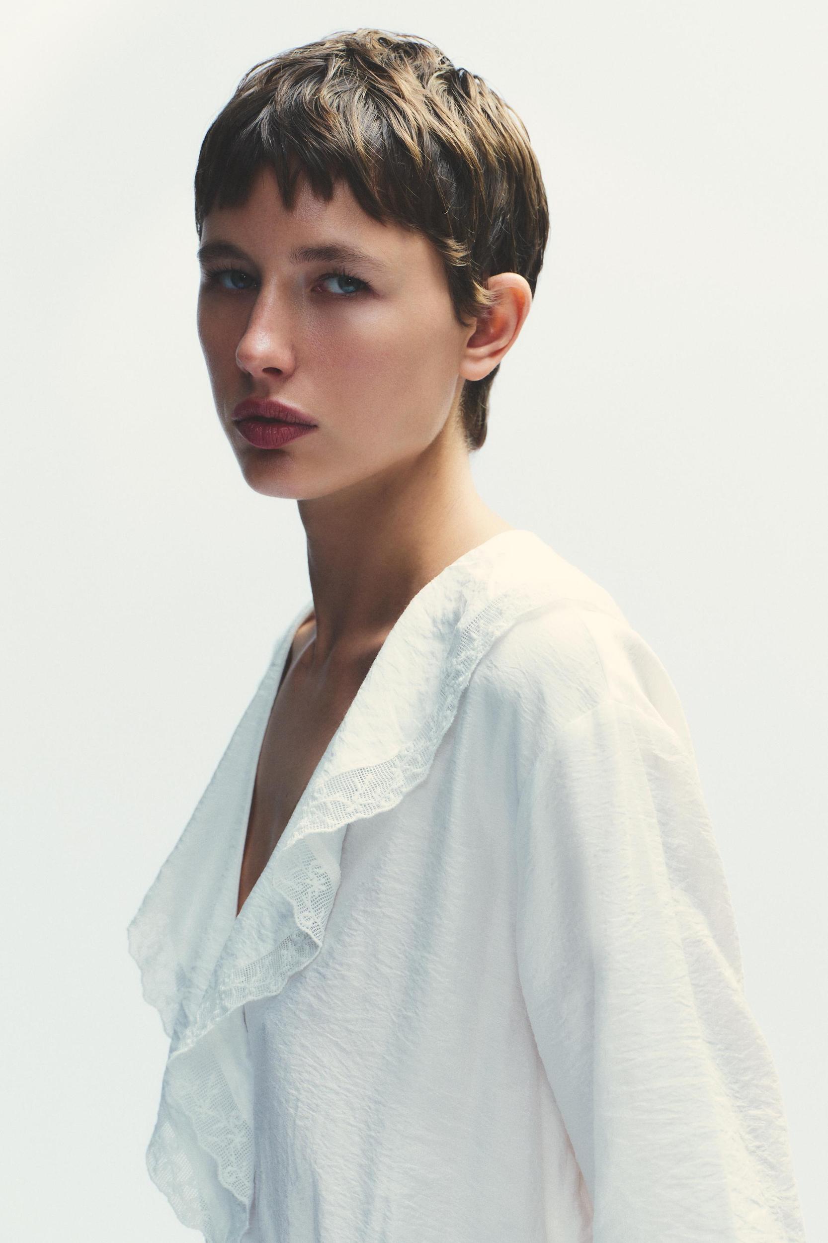 RUFFLED EMBROIDERED SHORT DRESS Product Image