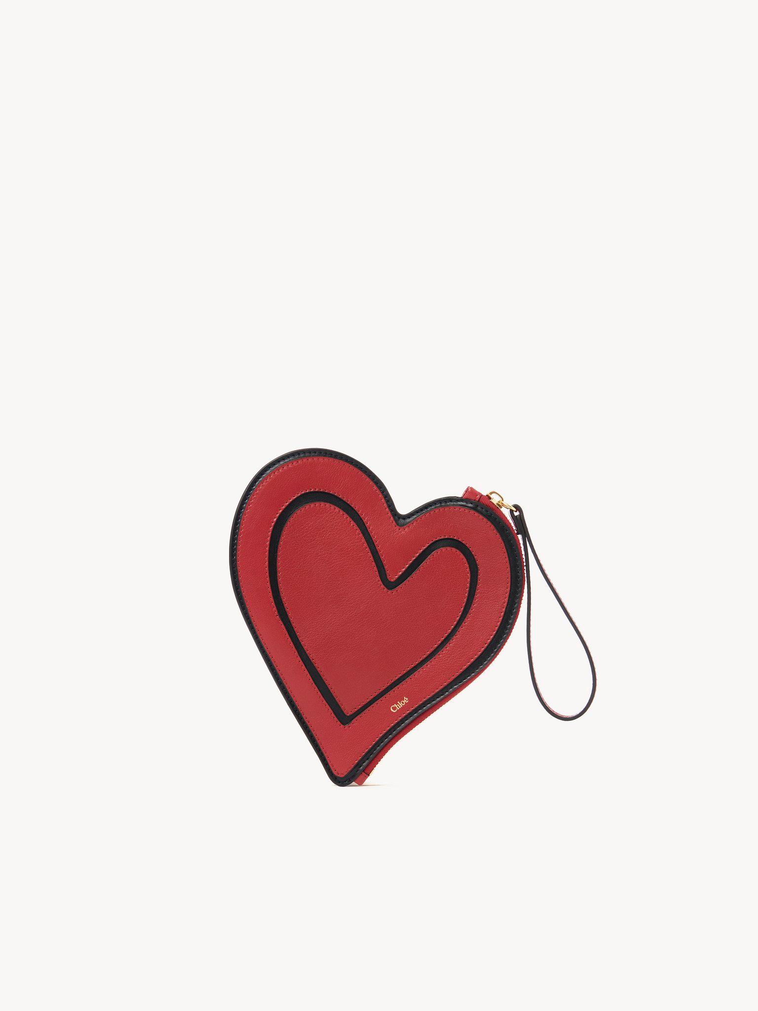 Chloé Symbols Heart flat pouch in grained leather Product Image