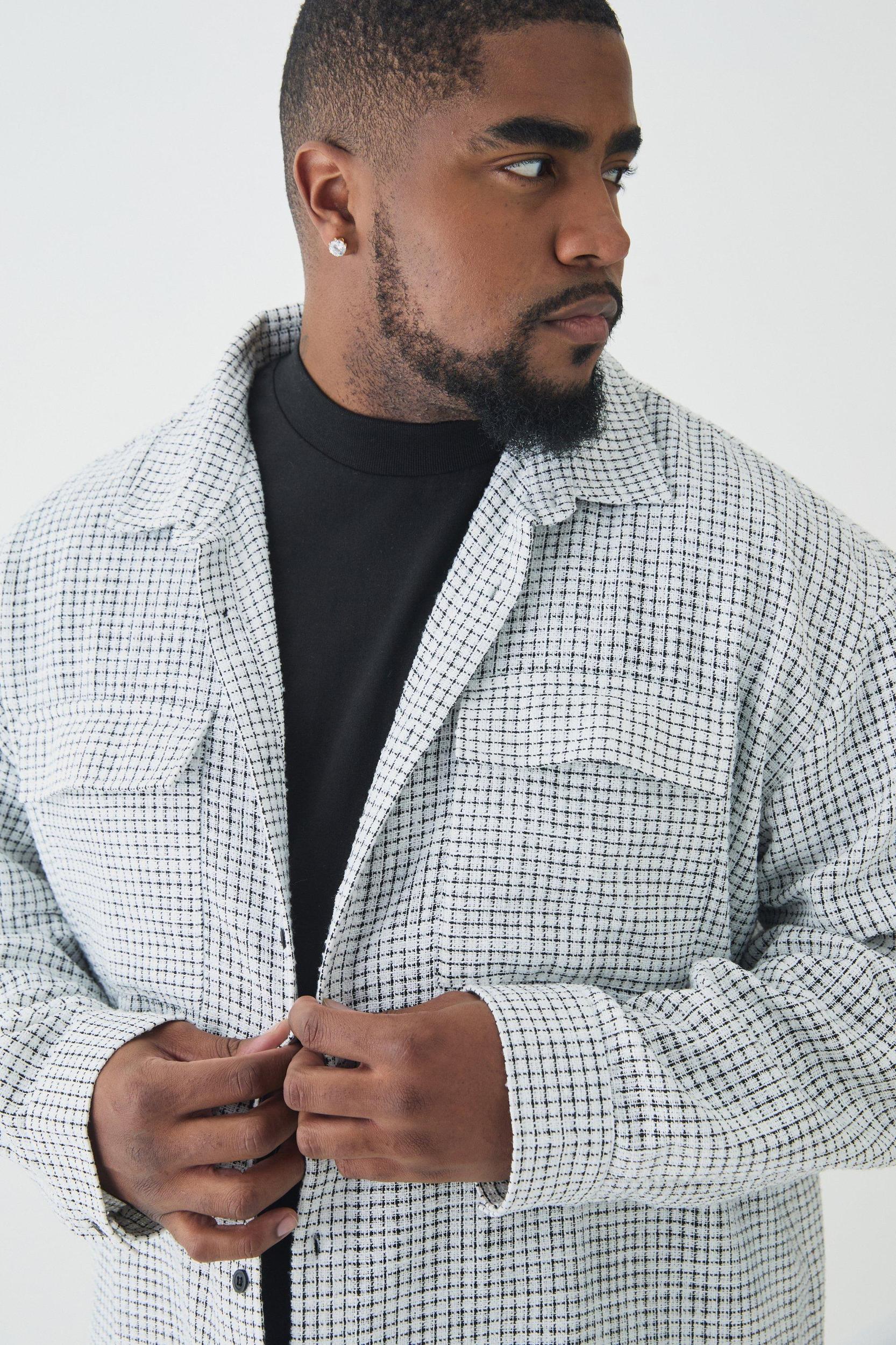 Plus Heavy Weight Boucle Shacket | boohooMAN USA Product Image