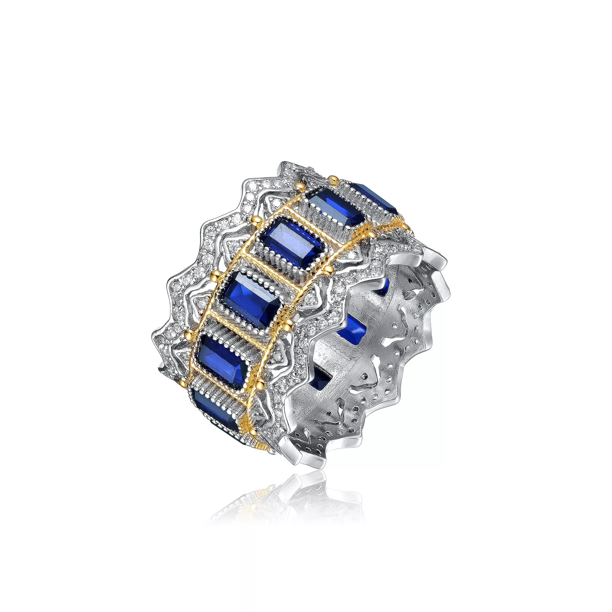 Two Tone Blue Cubic Zirconia Cocktail Ring, Womens Product Image