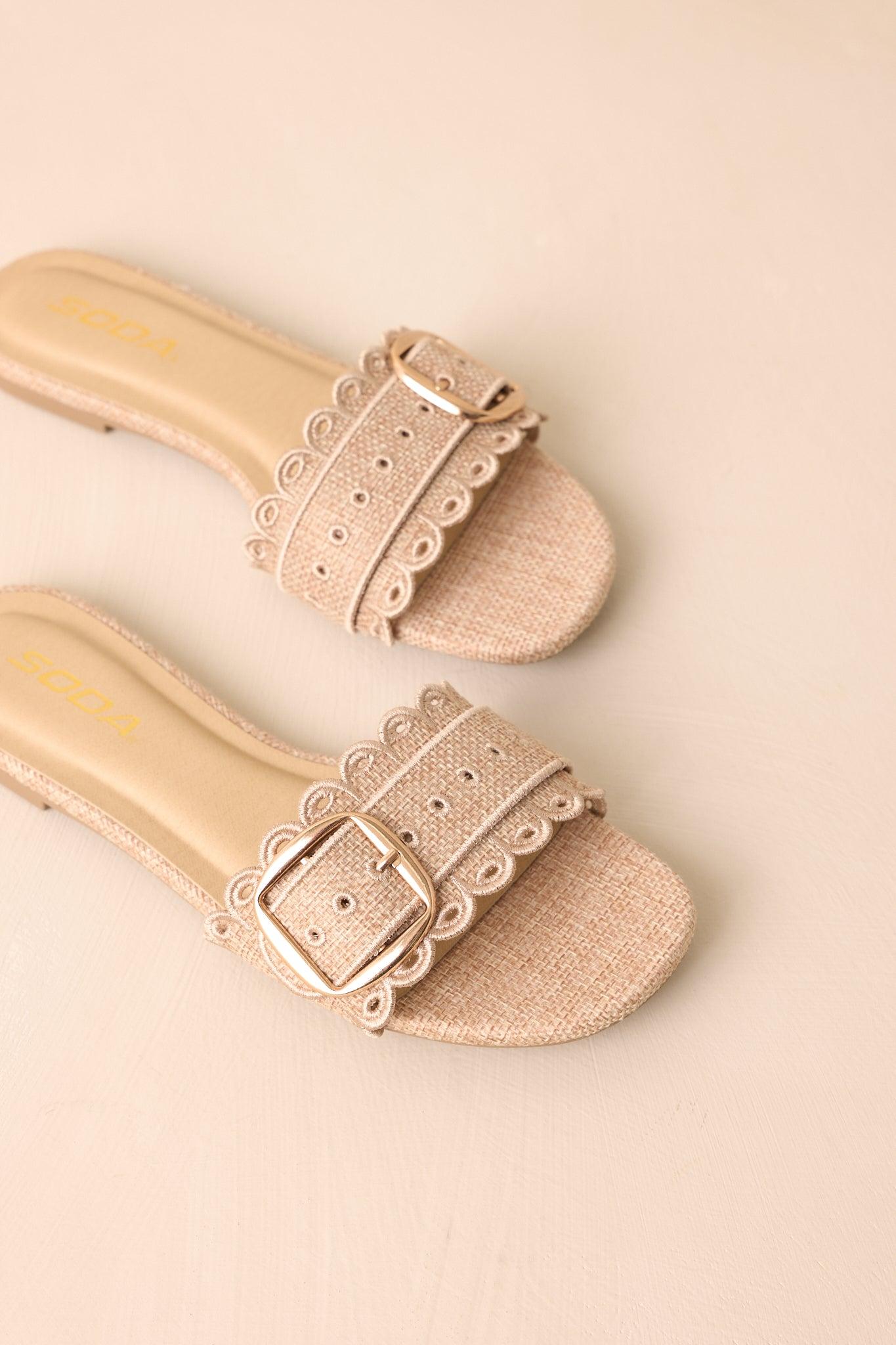 Find Your Pace Natural Woven Embroidered Eyelet Flat Sandals Product Image